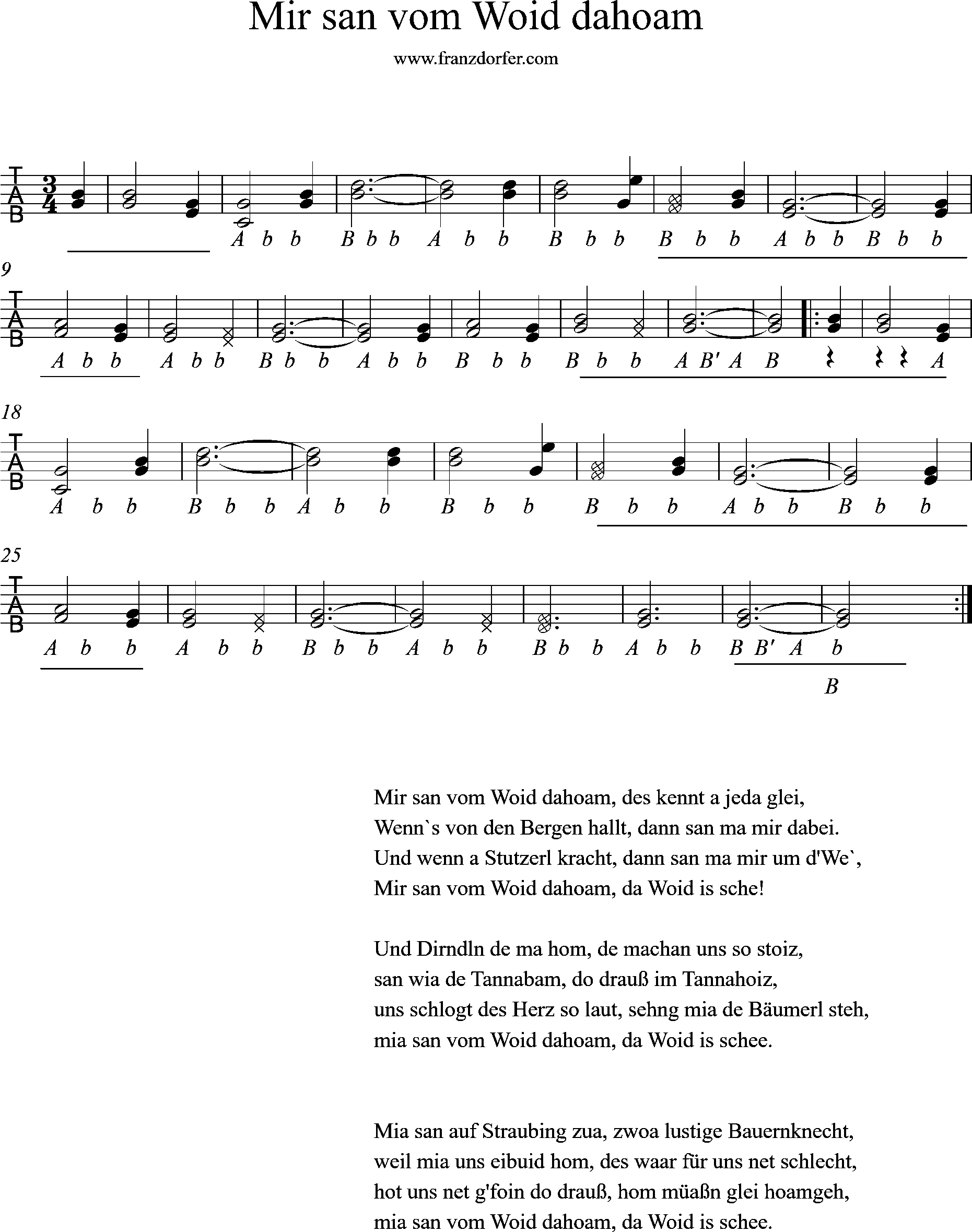 Griffschrift, Ziachnoten, Qutschn, Mir san vom woid dahoam Steirische harmonika lernen- Mir san vom Woid dahoam